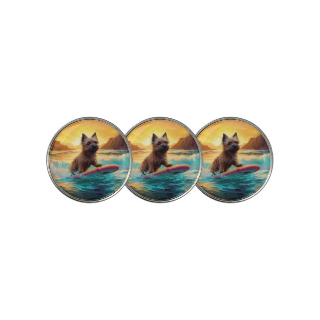 Cairn Terrier Beach Surfing Painting Golf Ball Marker (3 Up)