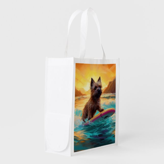 Cairn Terrier Beach Surfing Painting Grocery Bag (Front Side)
