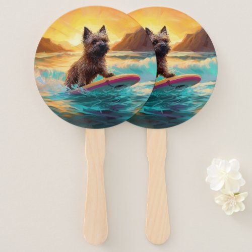 Cairn Terrier Beach Surfing Painting Hand Fan