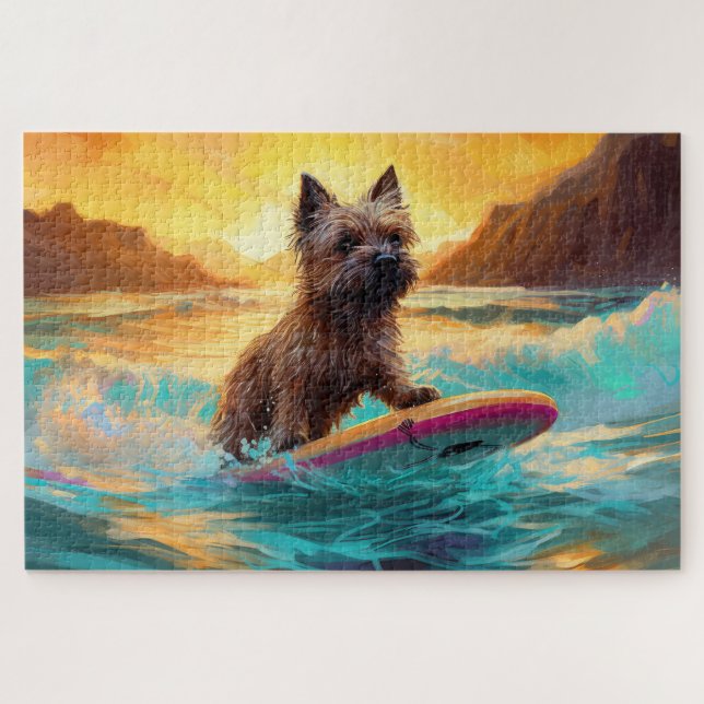 Cairn Terrier Beach Surfing Painting Jigsaw Puzzle (Horizontal)