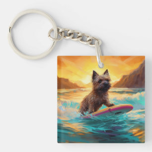 Cairn Terrier Beach Surfing Painting Keychain