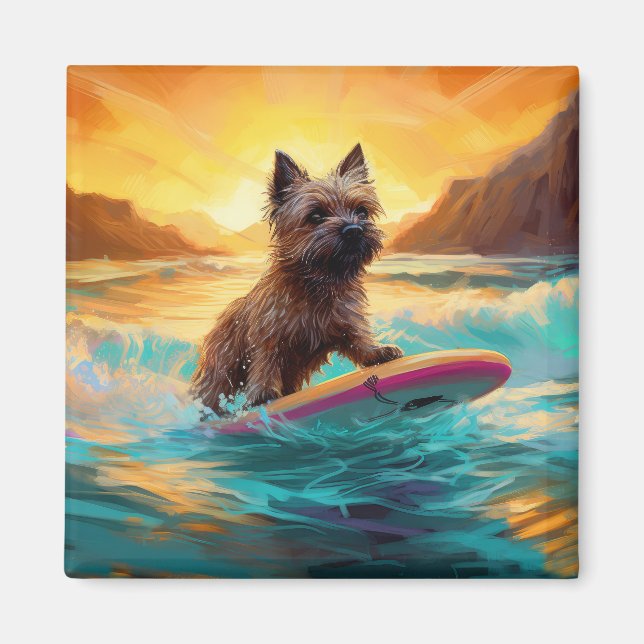 Cairn Terrier Beach Surfing Painting Magnet (Front)