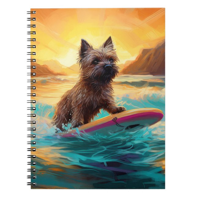 Cairn Terrier Beach Surfing Painting Notebook (Front)