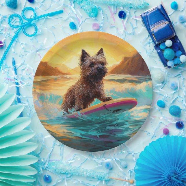 Cairn Terrier Beach Surfing Painting Paper Plates (Party)