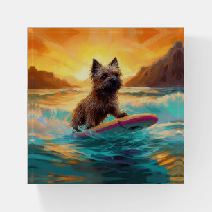 Cairn Terrier Beach Surfing Painting Paperweight