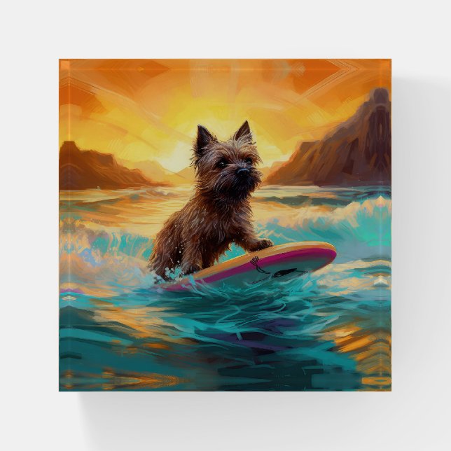 Cairn Terrier Beach Surfing Painting Paperweight (Front)
