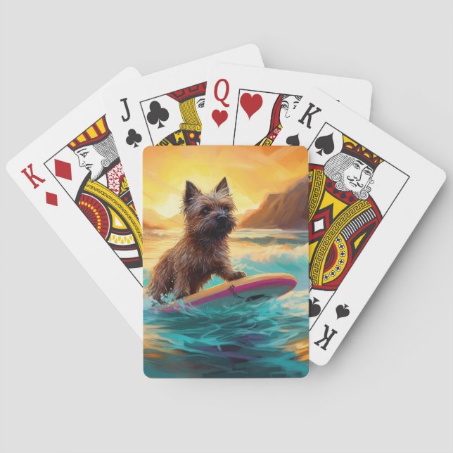 Cairn Terrier Beach Surfing Painting Poker Cards (Back)
