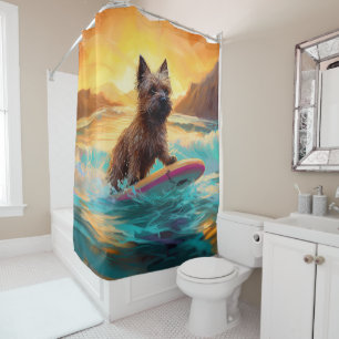 Cairn Terrier Beach Surfing Painting Shower Curtain
