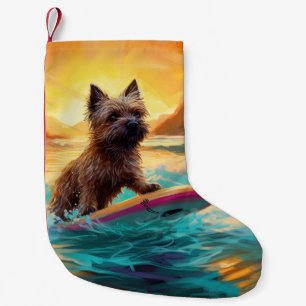 Cairn Terrier Beach Surfing Painting Small Christmas Stocking