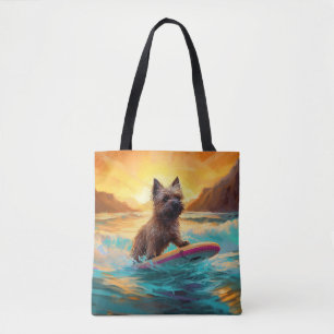 Cairn Terrier Beach Surfing Painting Tote Bag