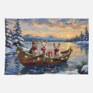 Cairn Terrier Christmas Boat Holiday Kitchen Towel