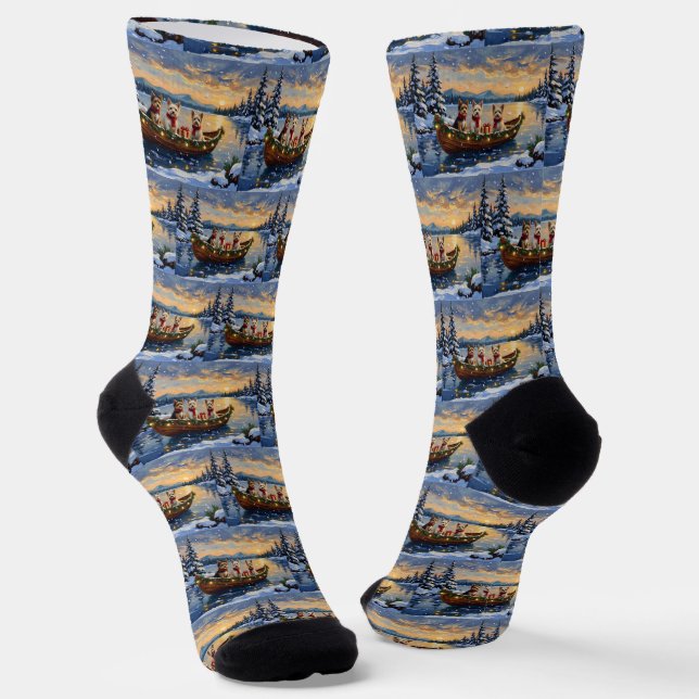 Cairn Terrier Christmas Boat Holiday Socks (Angled)