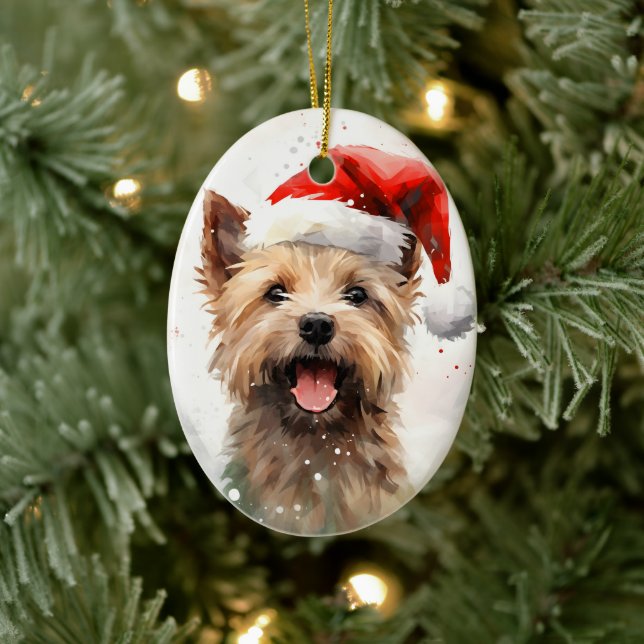 Cairn Terrier Christmas brush painting artwork Ceramic Ornament (Tree)