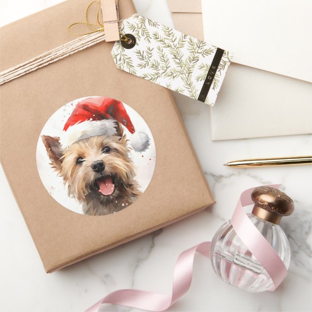 Cairn Terrier Christmas brush painting artwork Classic Round Sticker (Gifting)