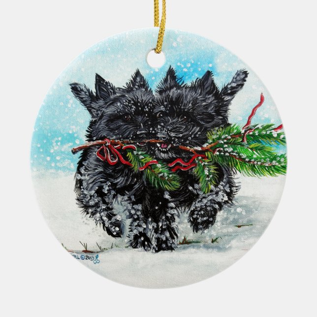 Cairn Terrier Christmas Ceramic Ornament (Front)