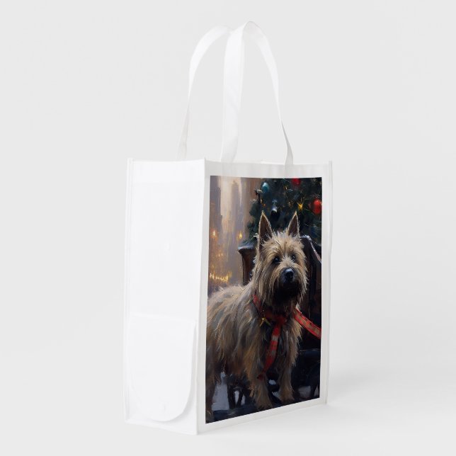 Cairn Terrier Christmas Festive Season  Grocery Bag (Front Side)