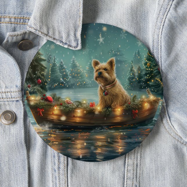 Cairn Terrier Christmas Festive Voyage Button (In Situ)