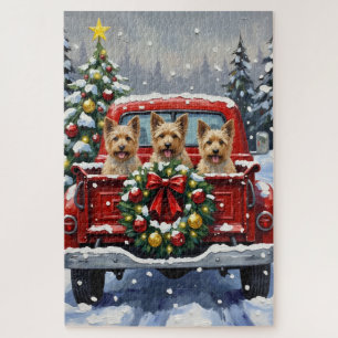 Cairn Terrier Christmas Red Truck Holiday Jigsaw Puzzle