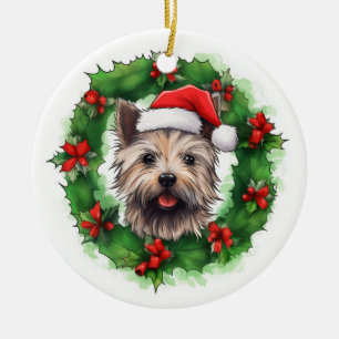 Cairn Terrier Christmas Wreath Ceramic Ornament