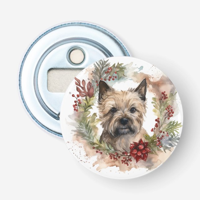 Cairn Terrier Christmas Wreath Festive Pup Bottle Opener (Front)