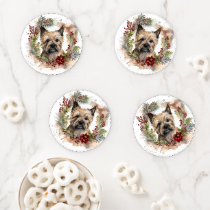 Cairn Terrier Christmas Wreath Festive Pup Coaster Set