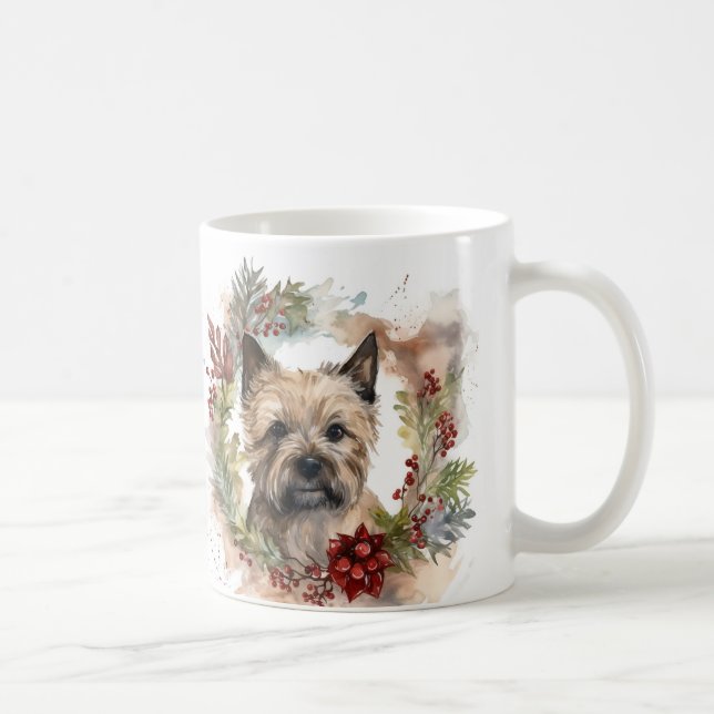 Cairn Terrier Christmas Wreath Festive Pup Coffee Mug (Right)