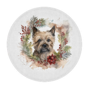 Cairn Terrier Christmas Wreath Festive Pup Cutting Board