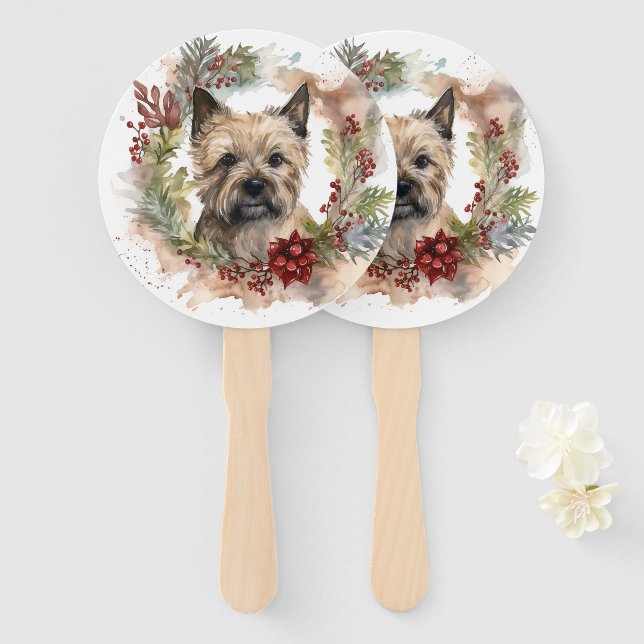 Cairn Terrier Christmas Wreath Festive Pup Hand Fan (Front and Back)