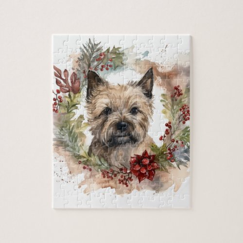 Cairn Terrier Christmas Wreath Festive Pup Jigsaw Puzzle