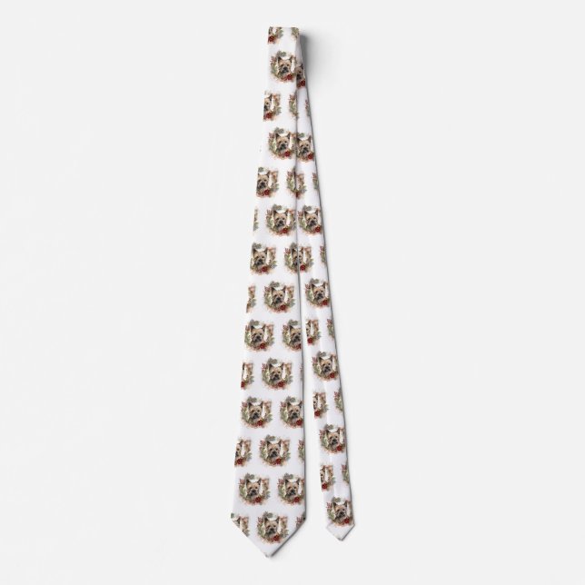 Cairn Terrier Christmas Wreath Festive Pup Neck Tie (Front)
