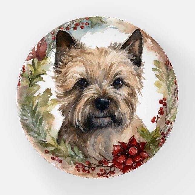 Cairn Terrier Christmas Wreath Festive Pup Paperweight (Front)