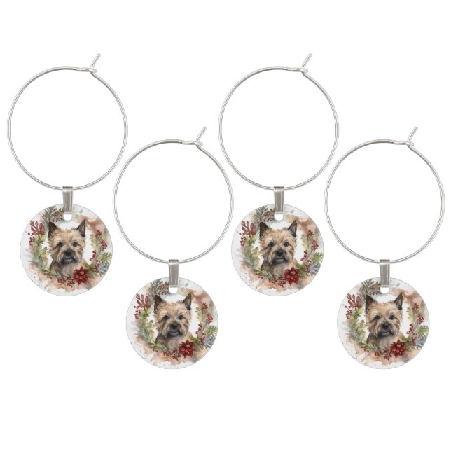 Cairn Terrier Christmas Wreath Festive Pup Wine Charm (Staggered)