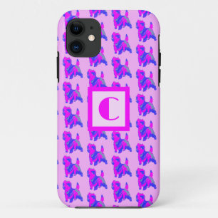 Cairn Terrier Cute Dog PinkBlu Silhouette Monogram iPhone 11 Case