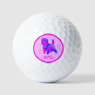 Cairn Terrier Cute Pink Dog Silhouette Monogram Golf Balls