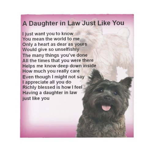Cairn Terrier _ Daughter in Law Poem Notepad