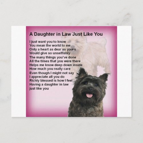 Cairn Terrier _ Daughter in Law Poem Postcard