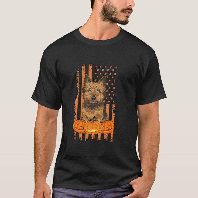 Cairn Terrier Dog American Flag Patriotic Hallowee T-Shirt (Front)