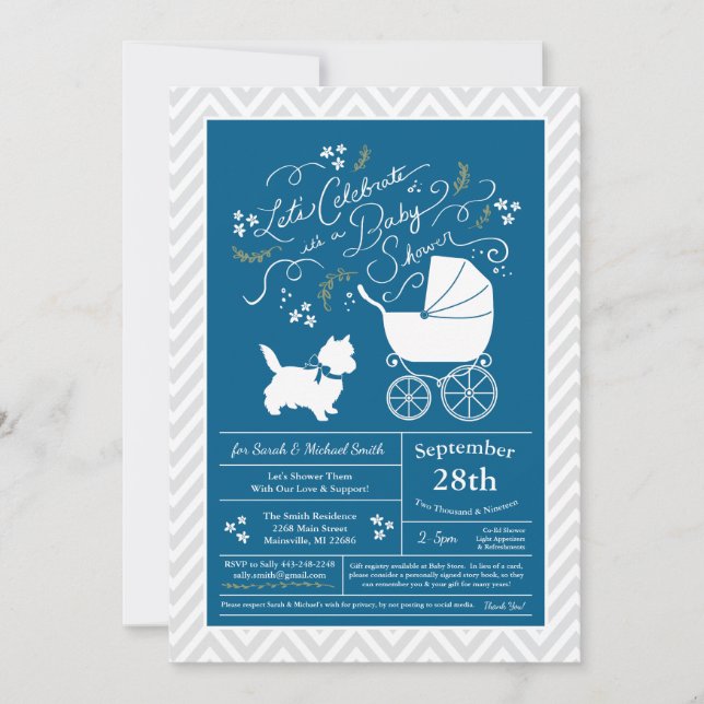 Cairn Terrier Dog Baby Shower Blue Boy Invitation (Front)