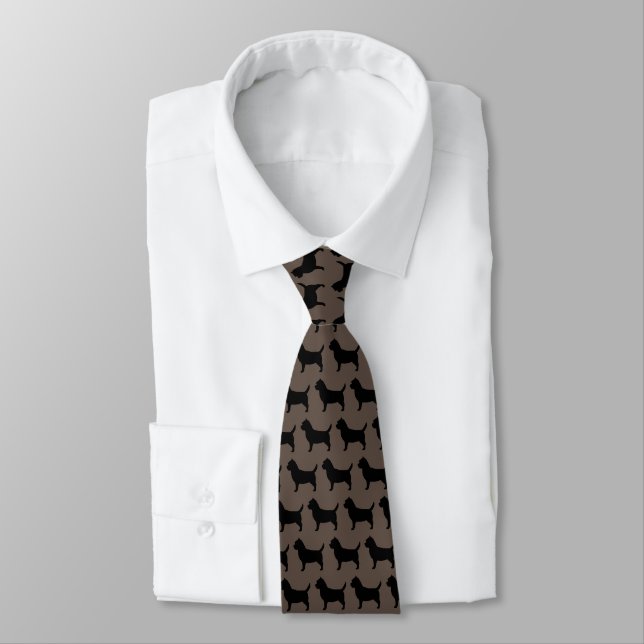 Cairn Terrier Dog Breed Silhouettes Pattern Neck Tie (Tied)