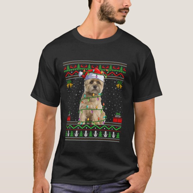 Cairn Terrier Dog Christmas Lights Santa Ugly Swea T-Shirt (Front)
