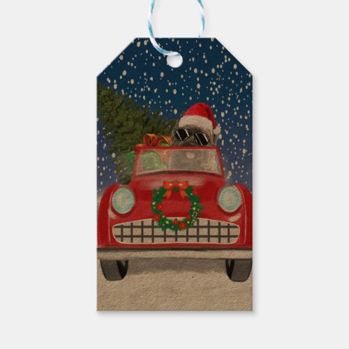 Cairn Terrier Dog Driving Car In Snow Christmas  Gift Tags