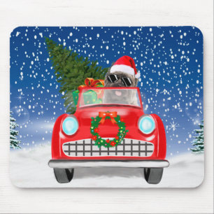 Cairn Terrier Dog Driving Car In Snow Christmas Mouse Pad