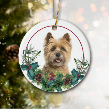 Cairn Terrier Dog Evergreen Wreath Ceramic Ornament by DogVillage at Zazzle
