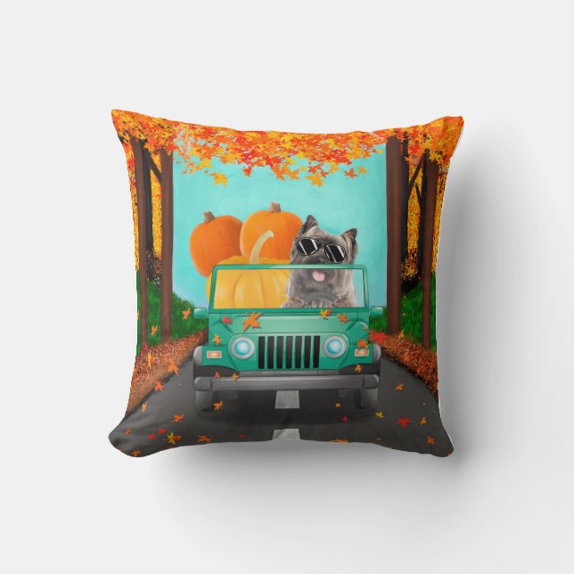 Cairn Terrier Dog Fall Pumpkin Throw Pillow (Front)