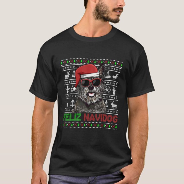 Cairn Terrier Dog Feliz Navidog Funny Christmas T-Shirt (Front)