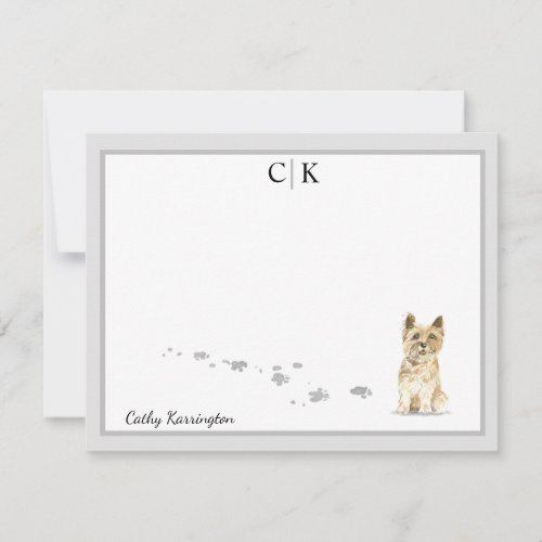 Cairn Terrier Dog Gray Border Monogram Your Name Note Card