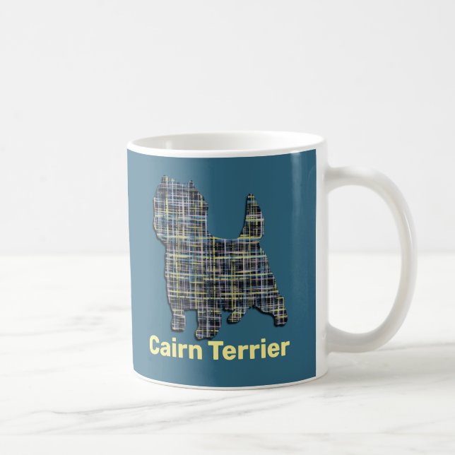 Cairn Terrier Dog Grid Silhouette Blue Background Coffee Mug (Right)