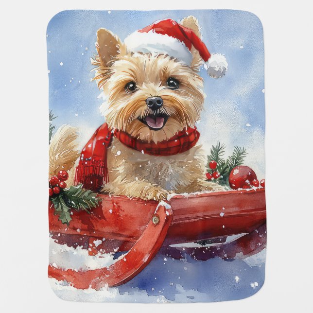 Cairn Terrier Dog in Sledge Let it Snow Christmas Baby Blanket (Front)