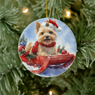 Cairn Terrier Dog in Sledge Let it Snow Christmas Ceramic Ornament