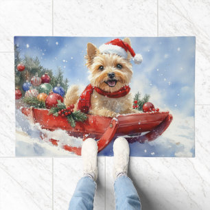 Cairn Terrier Dog in Sledge Let it Snow Christmas Doormat